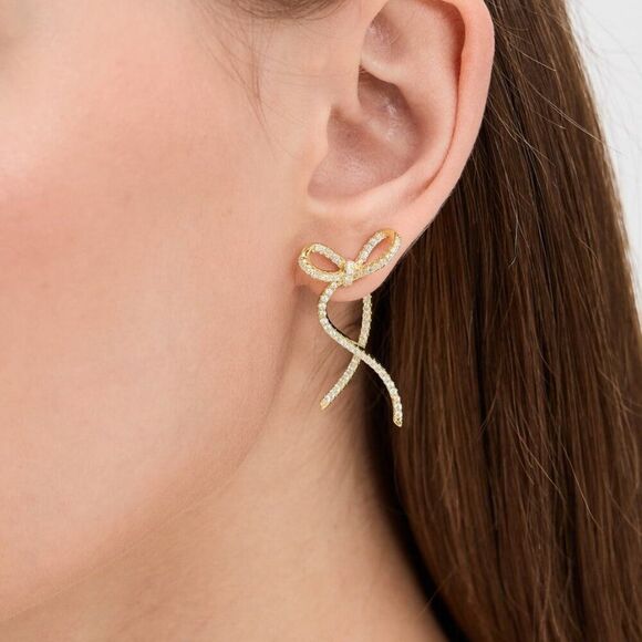 Crystal Bow Earrings in Gold - Picture 3 of 10